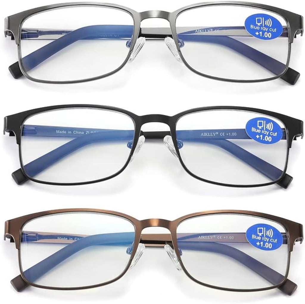 Reading Glasses for Men - 3 Pack Blue Light Blocking Men's Metal Readers