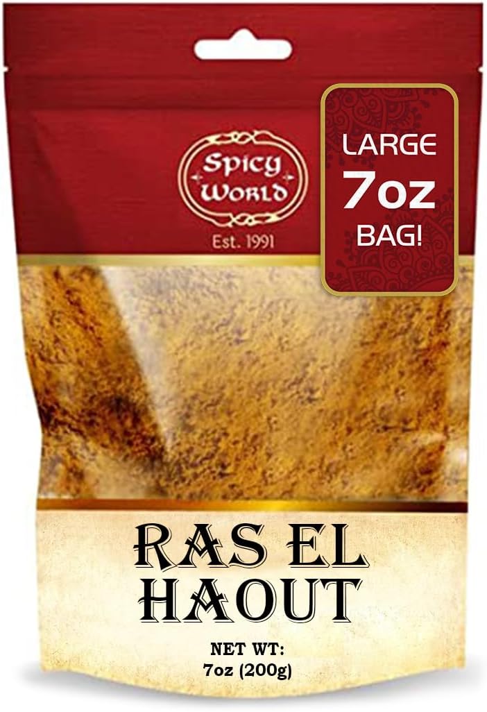 Ras El Hanout Moroccan Seaoning 7 oz – Premium Spice Blend – for Authentic Marinades & Rubs - by Spicy World (7 Oz Bag)