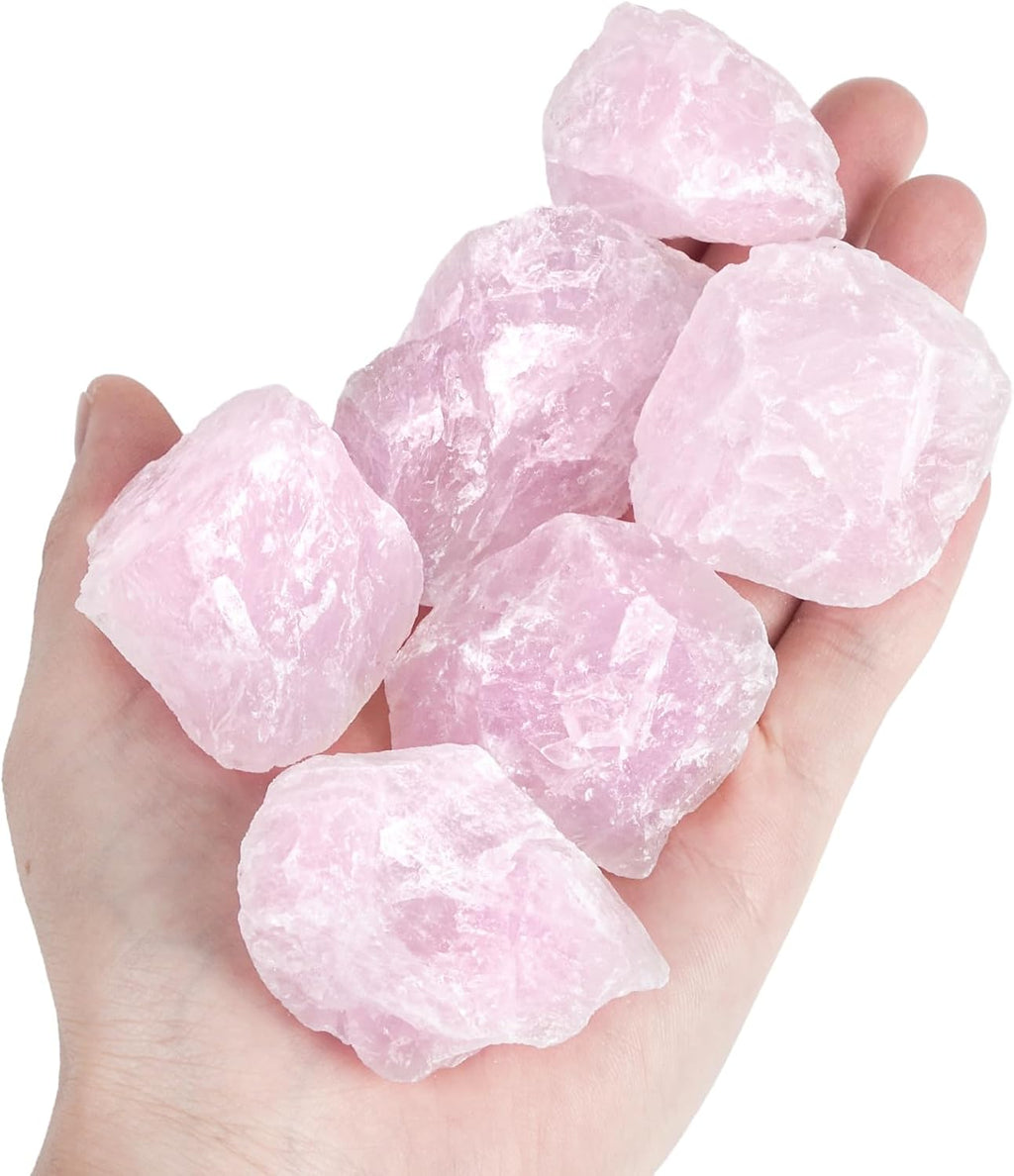 JOHOUSE 6PCS Natural Pink Rose Quartz,1.2-1.6"Rough Stones Large Raw Crystals Bulk Healing Gemstones for Reiki, Tumbling, Fountain Rocks
