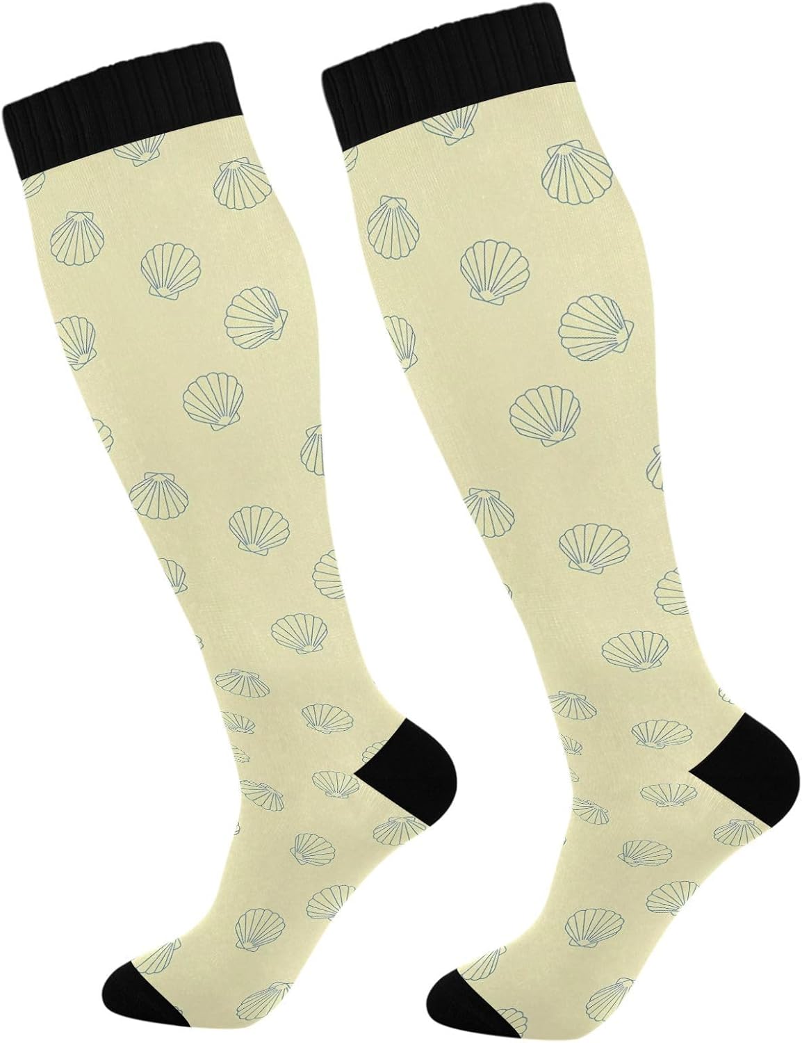 Line-art Seashells Compression Socks for Women and Men 20-30 mmHg Knee High Socks for Nurses Travel Socks 1 Pair
