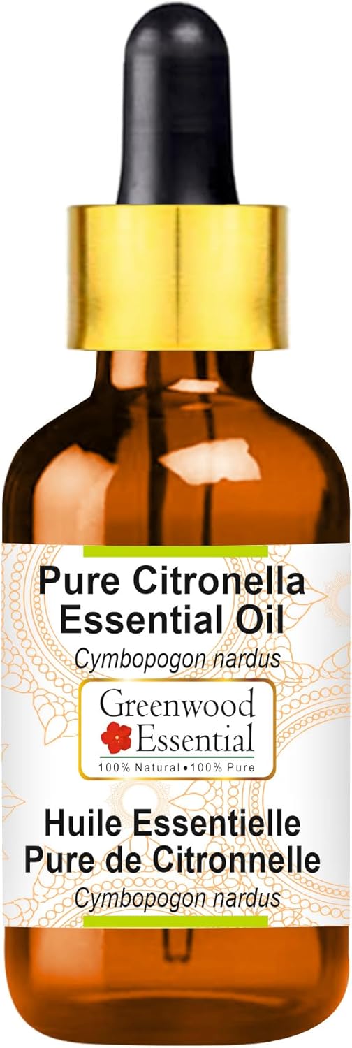 Greenwood Essential Pure Citronella Essential Oil (Cymbopogon nardus) with Glass Dropper Steam Distilled 5ml (0.16 oz)