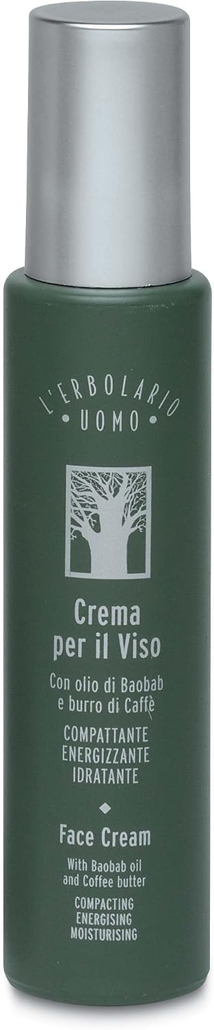 L'Erbolario Uomo Face Cream – Energizing and Firming Face Moisturizer for Men with Coffee Butter and Baobab Oil – Skincare for All Skin Types - 1.6 oz