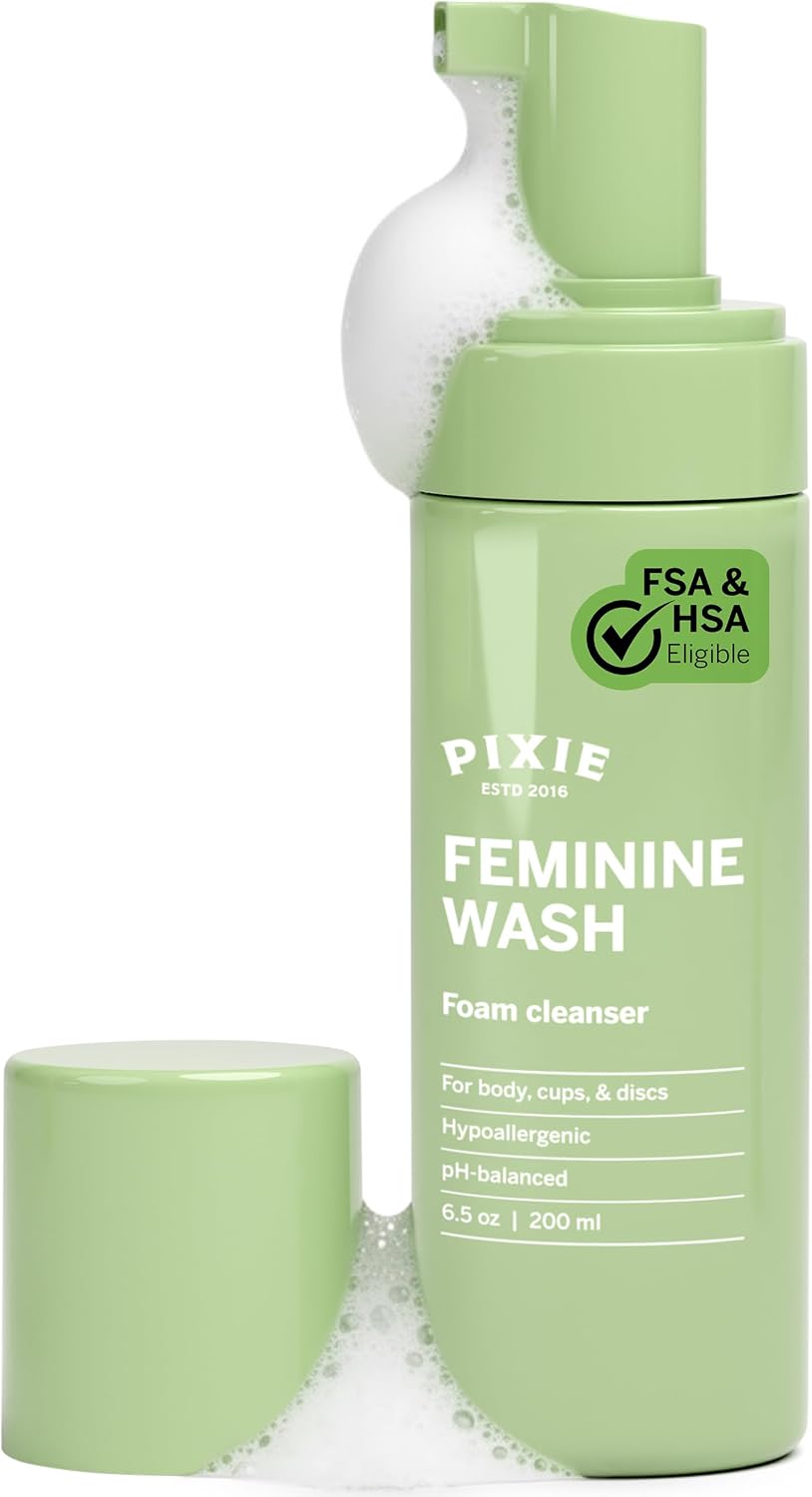 Pixie Feminine Wash – Healthy Foaming Cleaner with Natural Ingredients – More Foam Wash in Bottle Than Any Other Brand – pH Balanced & Plant Based – for Your Menstrual Cups and Discs, 200mL