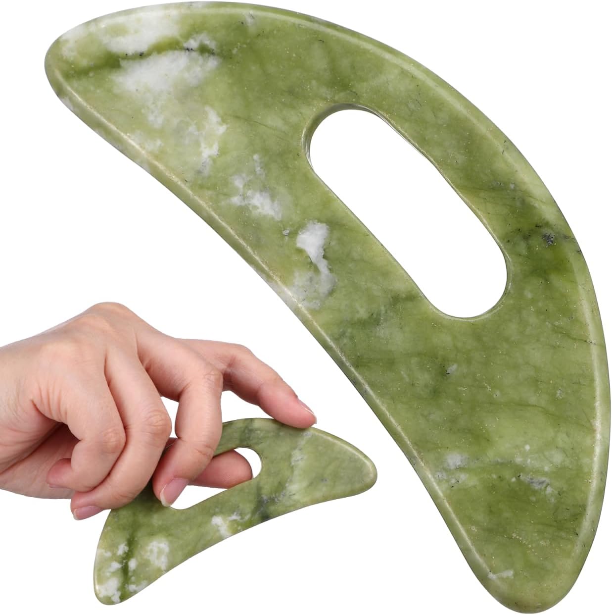 Beaupretty Gua Sha Tool Facial Massage Scraping Board for Face Neck Eyes and Body Muscle Relief Portable Handheld Jade Stone 4.33 Inch