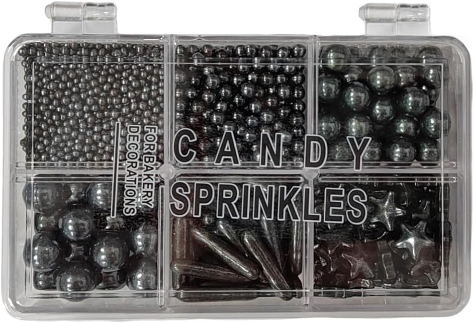 Homankit Black Pearl Sprinkles for Cake Decorating, Edible Black Star Sugar Sprinkles for Cake Decorations Baking Cupcake Toppers Ice Cream Toppings and Cookie Decorating Wedding Party Christmas Supplies
