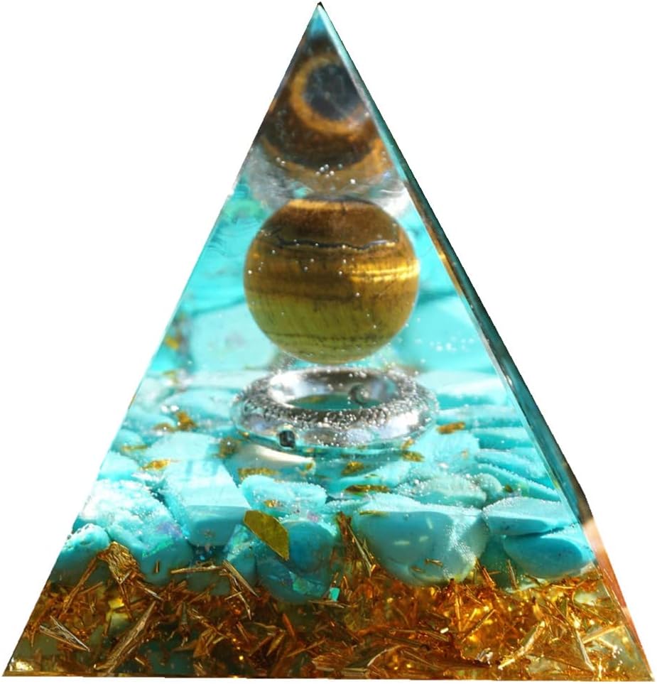 Orgonite Pyramid for Positive Energy Chakra Orgone with Crystal Healing Stones Attract Wealth Wisdom Meditation Gift (Tiger Eye - Turquoise)