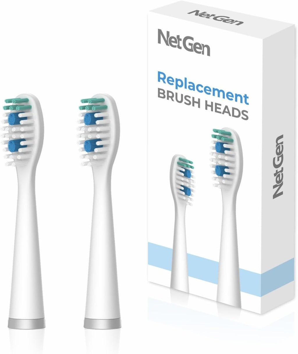 Replacement Sonic Toothbrush Heads | Soft and Comfortable Electronic Brush | Compatible with All NetGen Toothbrush Models | White - Pack of 2