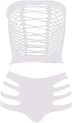 LEMON GIRL Women's Lingerie Fishnet BabyDoll Bodysuit Mini Dress Set One Size