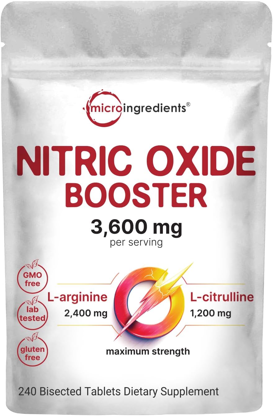 Nitric Oxide Supplements for Men & Women 3,600mg, 240 Bisected Tablets | 80 Servings | Max Strength Nitric Oxide Booster with L-Arginine & L-Citrulline