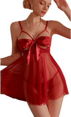 GRAYDREAM Sexy Nightgowns for Woman Beautiful See-through Mesh Big Bow Lace Temptation Nightgown Suit