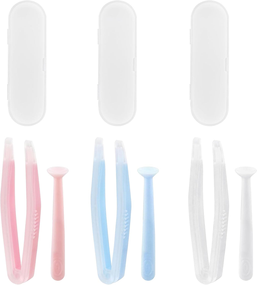 BlingKingdom 3 PCS Contact Lens Applicator Kit, Portable Contact Lens Remover and Inserter Tool with Tweezers Suction Stick Storage Case (Pink, White, Blue)