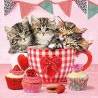 Ambiente Paper Napkins, 3-Ply Cocktail Size, 5" x 5", Cats in Tea Cups, Kittens, Valentine