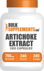 BulkSupplements.com Artichoke Extract Capsules - Artichoke Extract for Liver Support, Herbal Supplement - Vegan & Gluten Free, 1 Capsule per Serving (750mg), 240 Veg Capsules (Pack of 1)