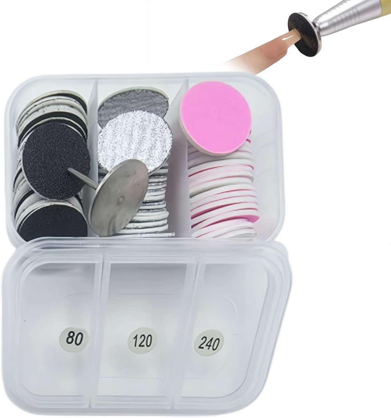 60 Pcs 25mm Replacement Sandpaper Discs with Metal Nail Drill Bit - Sanding Discs for Electric Foot File Callus Remover, Dead Skin Polishing Craft Pedicure Tools
