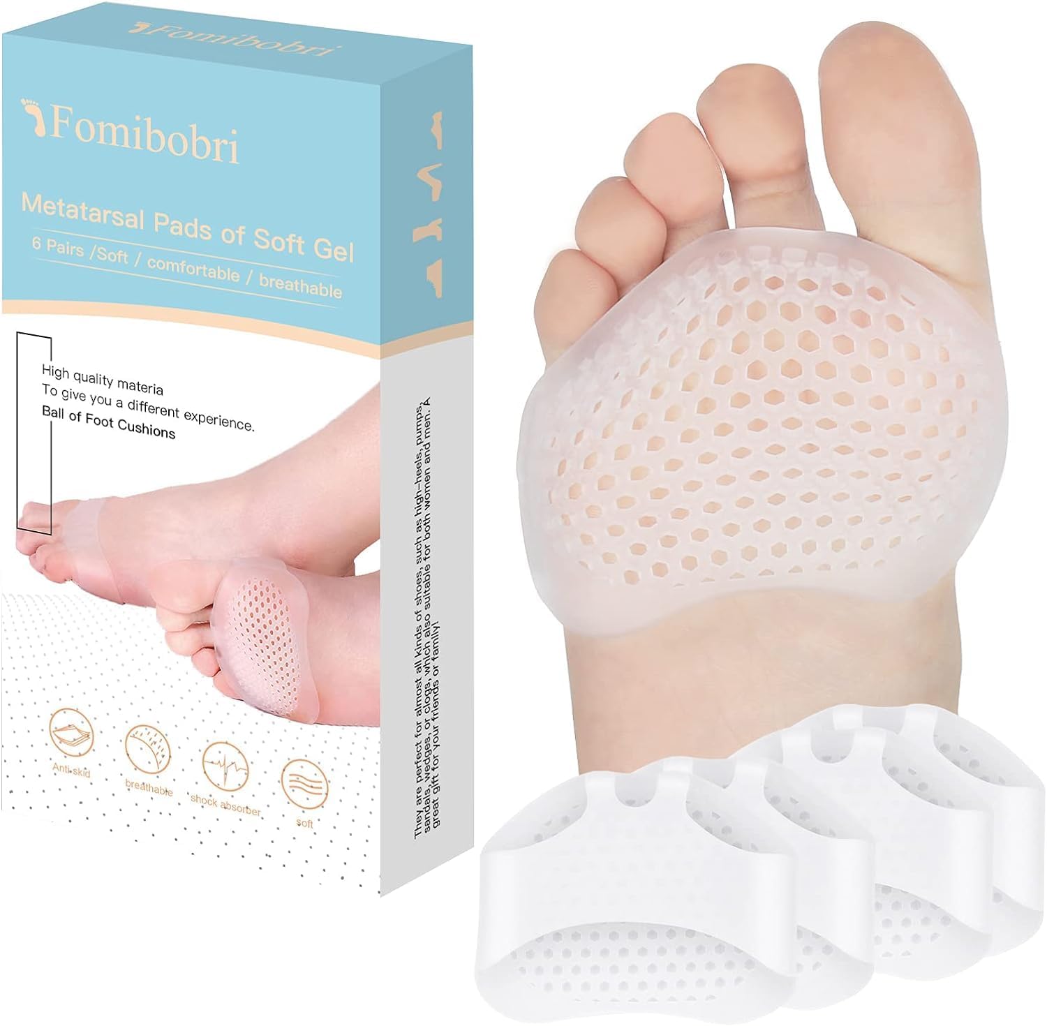 Metatarsal Pads 12 Pack Ball of Foot Cushions for Women and Men Soft Gel Foot Pads Pain Relief Forefoot Pad - Fits Most Shoes