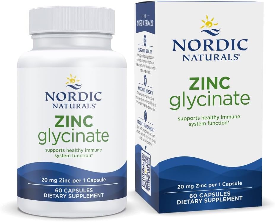 Nordic Naturals Zinc Glycinate - 60 Capsules - 20 mg Highly Absorbable Zinc Glycinate - Optimal Wellness - Non-GMO, Gluten Free, Vegan - 60 Servings