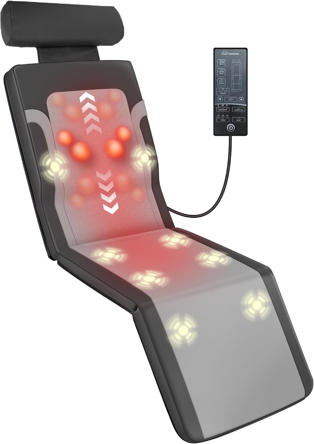 Snailax Shiatsu Back Massage Mat with Heat, Vibration Full Body Massage Mat for Sofa, Recliner, Bed, Deep Kneading Back Massage Pad with Foldable & Flexible Pillow