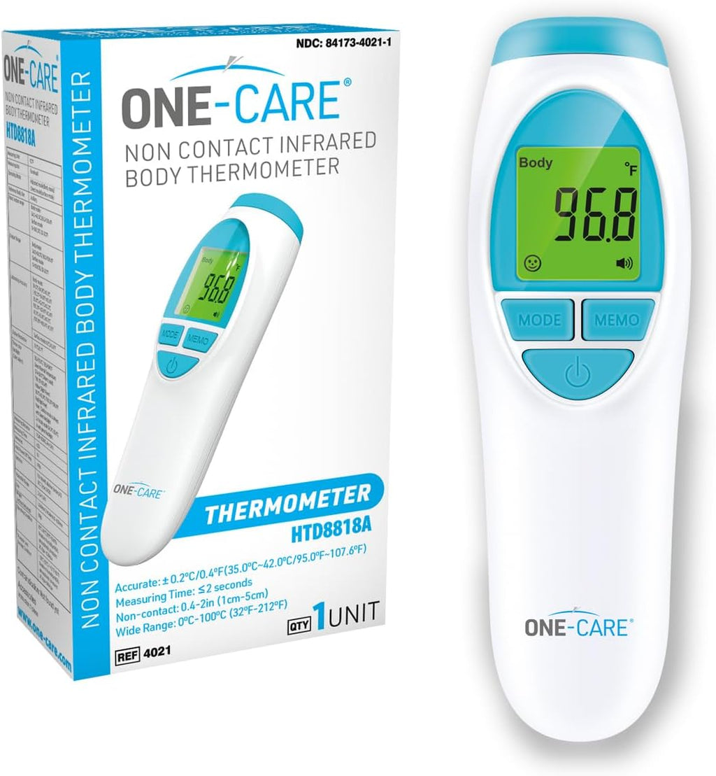 ONE-CARE Infrared Thermometer HTD8818A - Non-Contact, Homedics Thermometer, High Accuracy, Fast Reading, Body & Room Temp, Newborn Baby to Adult, Fever Alarm, Large Display