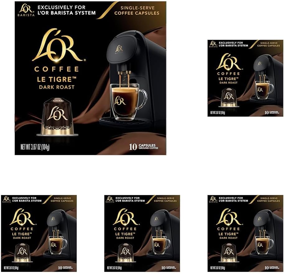 L'OR Coffee Pods, 50 Count Le Tigre Dark Roast Blend, Single-Serve Aluminum Coffee Capsules Compatible with the L'OR BARISTA System & *Nespresso Original Machines, 50 Count (Pack of 5)