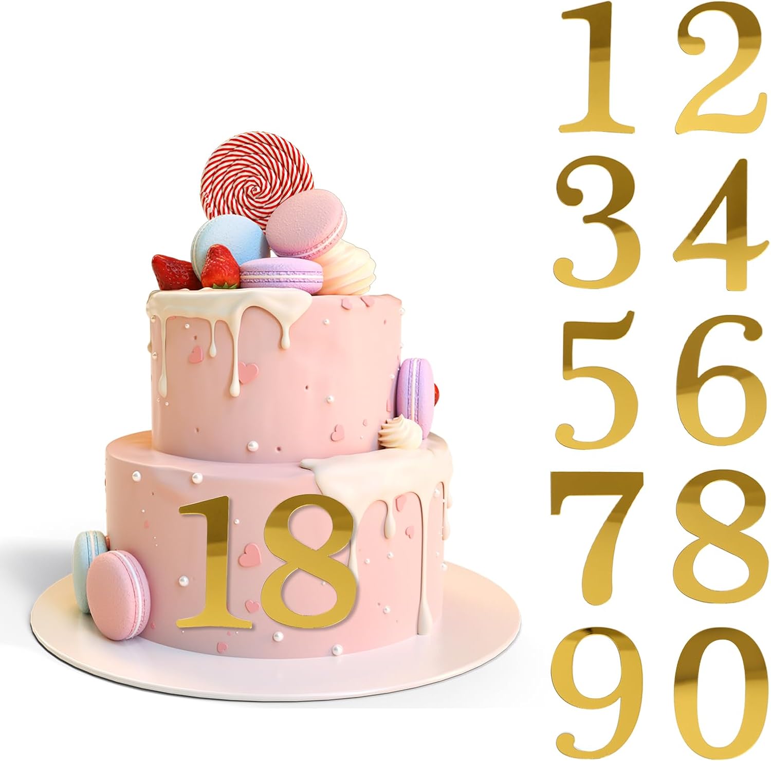 3.7 IN 0-9 Gold Birthday Number Cake Toppers Large Golden Acrylic Cake Numbers Topper Acrylic Wedding Party Cupcake Toppers Cake Decorating Supplies for Birthday Wedding Anniversary Party