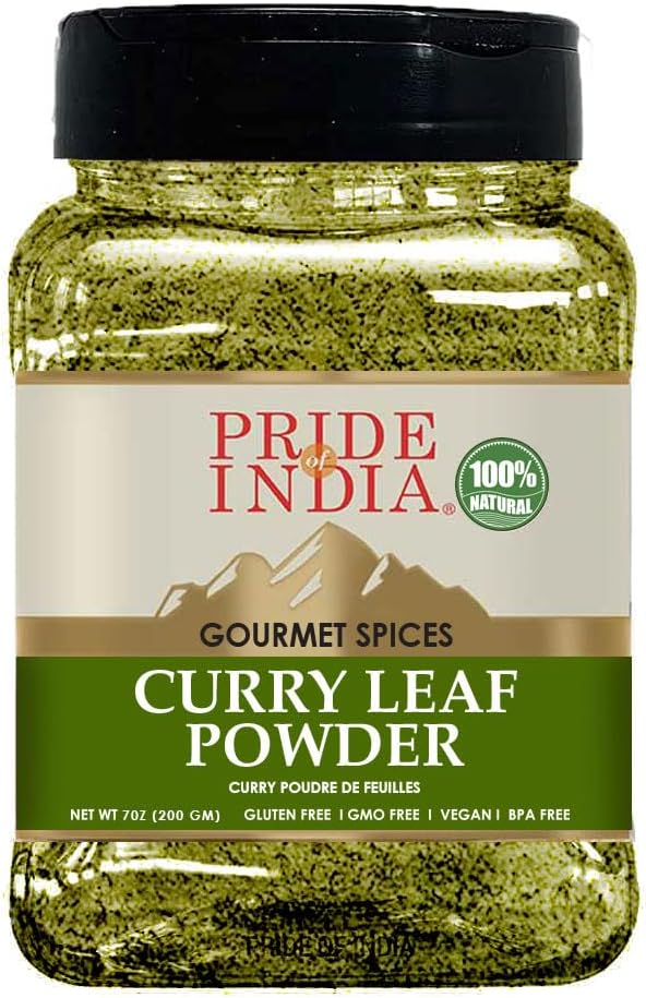 Pride Of India - PACK of 6 - Natural Curry Leaf Powder Ground - 8 oz (Half Pound) Resealable Pouch - Authentic Indian Spice Blend - Used in Soups, Stews, Chutneys and Rice