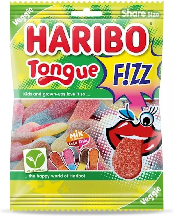 Haribo Tongue F!ZZ I Sour Fruit and Cola flavored Gummy Candy I 185g 6.5 ounce