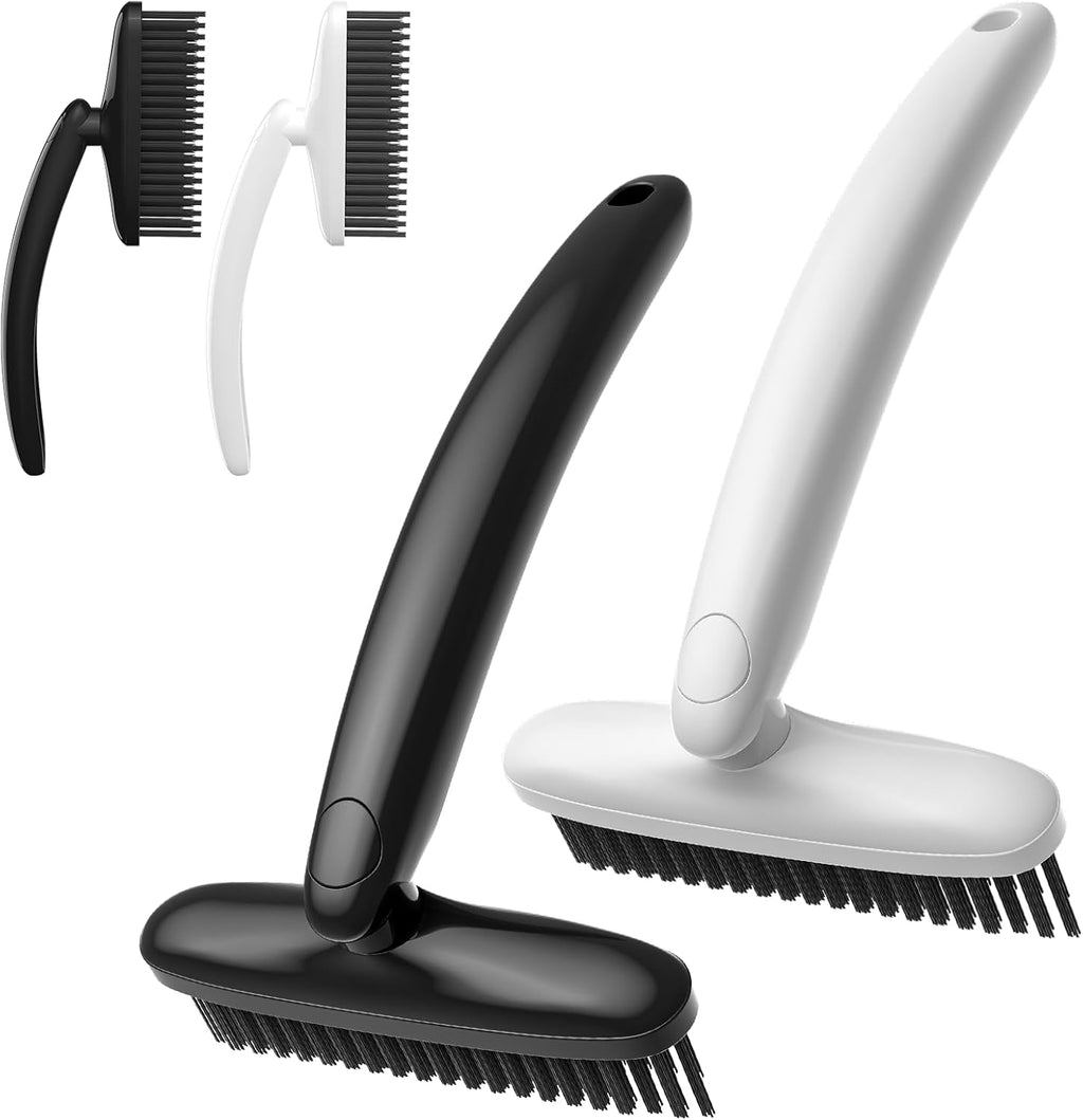 TQRR 360 Degree Rotating Crevice Cleaning Brush- Household Hard Bristle Cleaning Brush, Multifunctional Bathroom Cleaning Tools for Kitchen Sink, Window, Tile, Toilet Seat (2, Black&White)