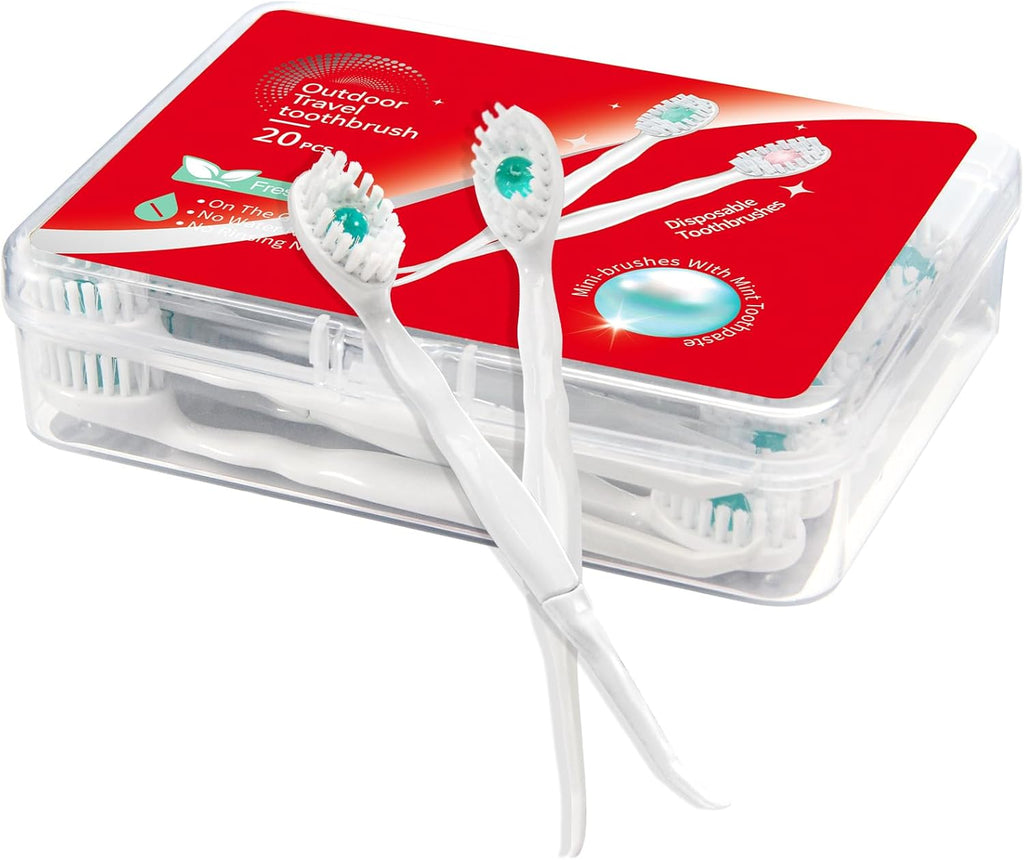 Disposable Travel Toothbrush Set, 20 Pack, No Water Needed, Fresh Mint and Sweet Peach Flavors (Mint Flavor)