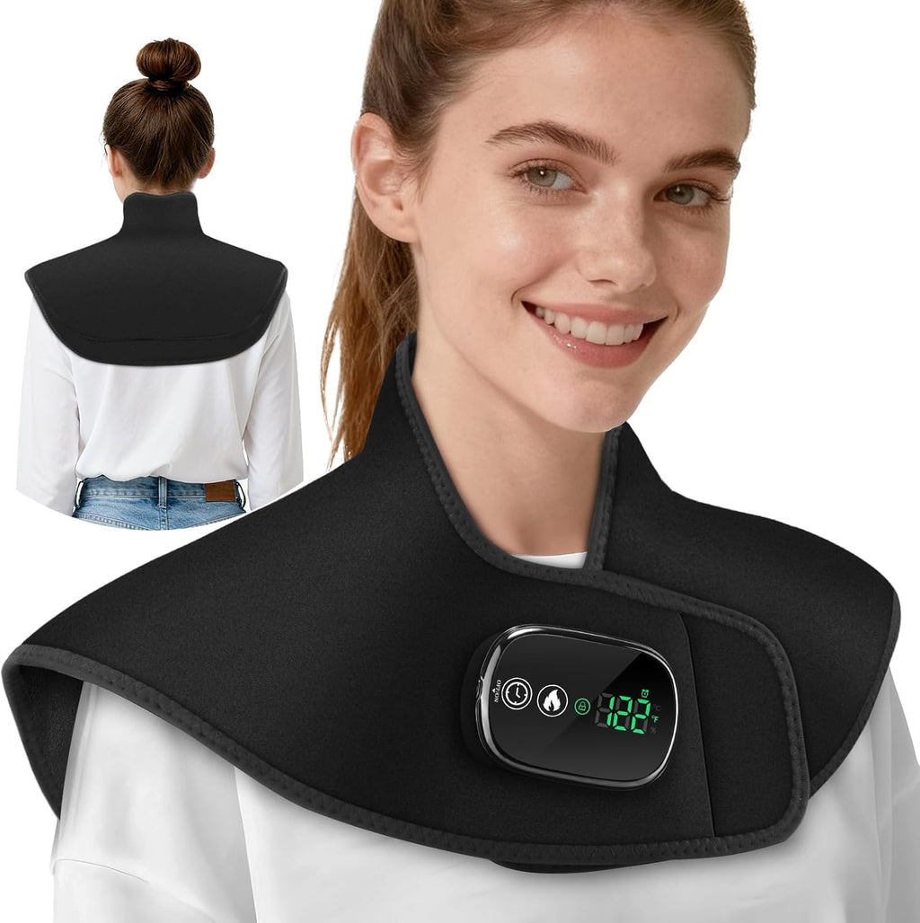 Neck and Shoulder Heating Pads Corldless, Weighted Neck Heating Pad, Heated Neck and Shoulder Wrap Electric Warmer Pads, 5 Heats, 6 Timers (Black.)