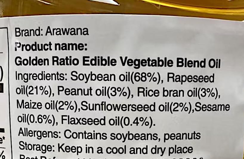 Vegetable Blended Oil, Golden Ratio Edible Vegetable Blend Oil,(Peanut Oil 3%,Sesame Oil0.6%),1.8L Bottle, 8 Kinds of Vegetable Oil,Premium Cooking Oil