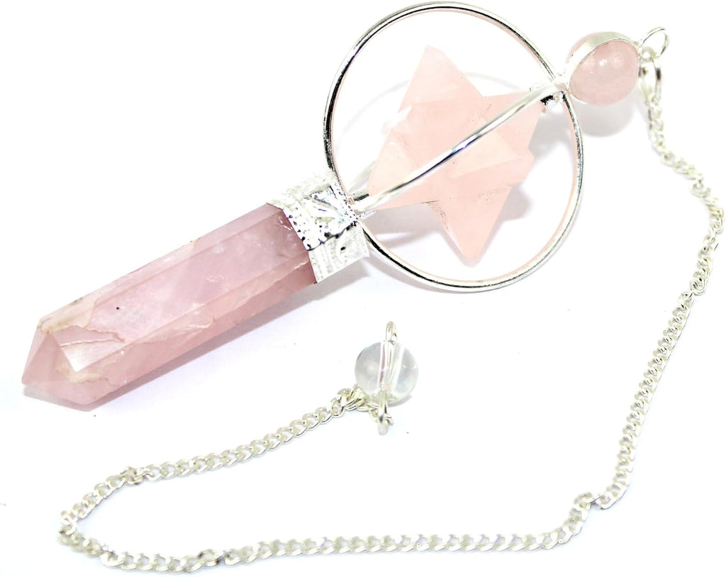 Jet Rose Quartz Spinning Merkaba Pendulum Crystal Point Meditation Healing Love Spiritual Cleansing Aura Balancing 2.5 inch
