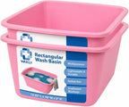 Vakly Wash Basin 7-Quart [2 Pack] Pink – Rectangular Plastic Tub with Graduated Markings, Small Portable Soaking Basin for Face Washing, Foot Bath, Laundry & Bedside Care
