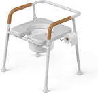 Loyoda Heavy Duty Steel Bedside Commode Chair - 400 lb Capacity, No-Tools Assembly, Adjustable Height, Removable Bucket with Liner, Convertible Toilet Safety Raiser, Waterproof Foam Seat