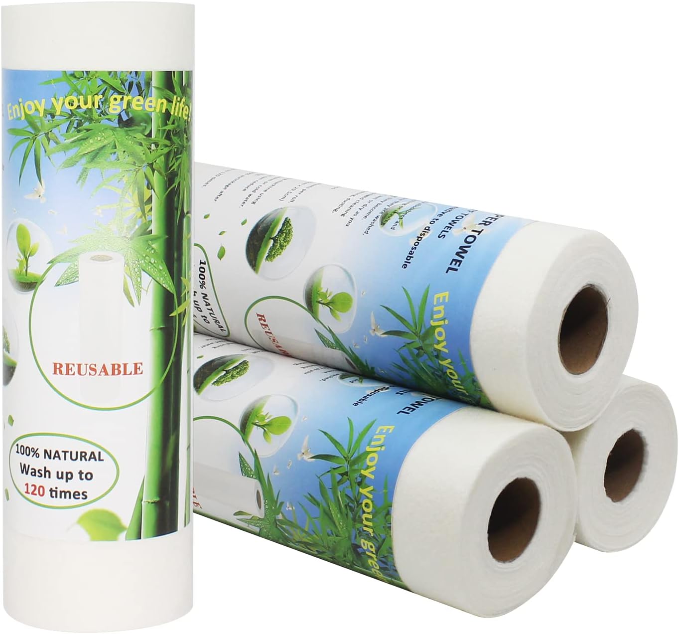 Bamboo Paper Towels Replacement 4 Rolls 80 Sheets Heavy Duty Machine Washable Reusable Paper Towels for Kitchen and Daily Use(11x12”, 4 Rolls)