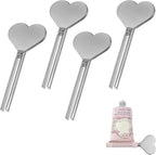 4PCS Tube Squeezer Key, Heart Shaped Metal Tube Key, Toothpaste Key for Bathroom Cosmetics Daily Life, Toothpaste Tubes Squeezing Auxiliary Tool, for Paint, Cosmetics and Hair Dye, Silver