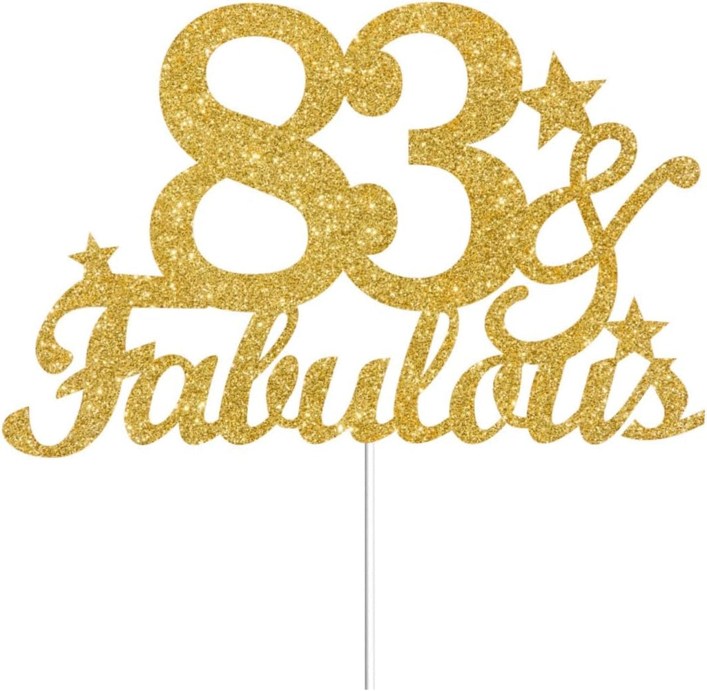 83 & Fabulous Cake Toppers Gold Glitter, Happy 83rd Birthday Cake Topper Cheers to 83 Years Old Bday Decoration, Eighty-three and Fabulous Cake Decorations for 83rd Birthday Anniversary Party