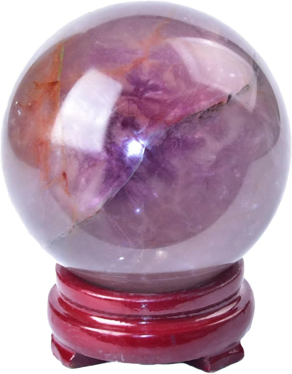 Natural Mica Fluorite Ball Quartz Crystal Sphere Gemstone Orb Stone Ball with Wooden Base