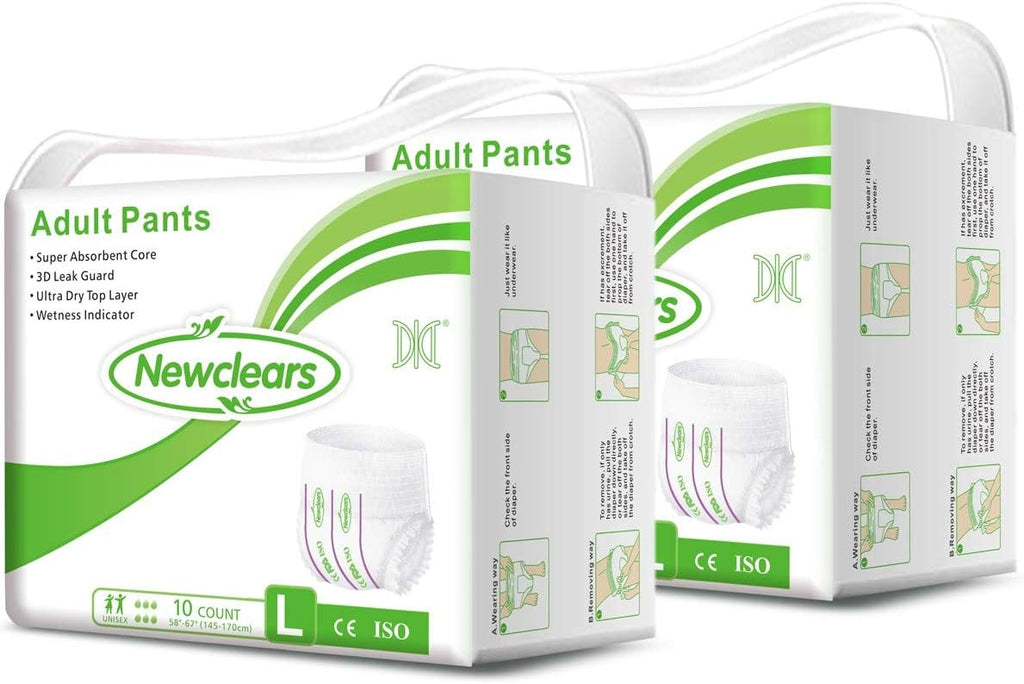 Newclears Incontinence Underwear for Women Men, Disposable Adult Diapers Absorbent Pull Ups Maximum Absorbency for Disability Postnatal Patient Bedridden Care, 10 Count/Pack (Large - 20 Count)