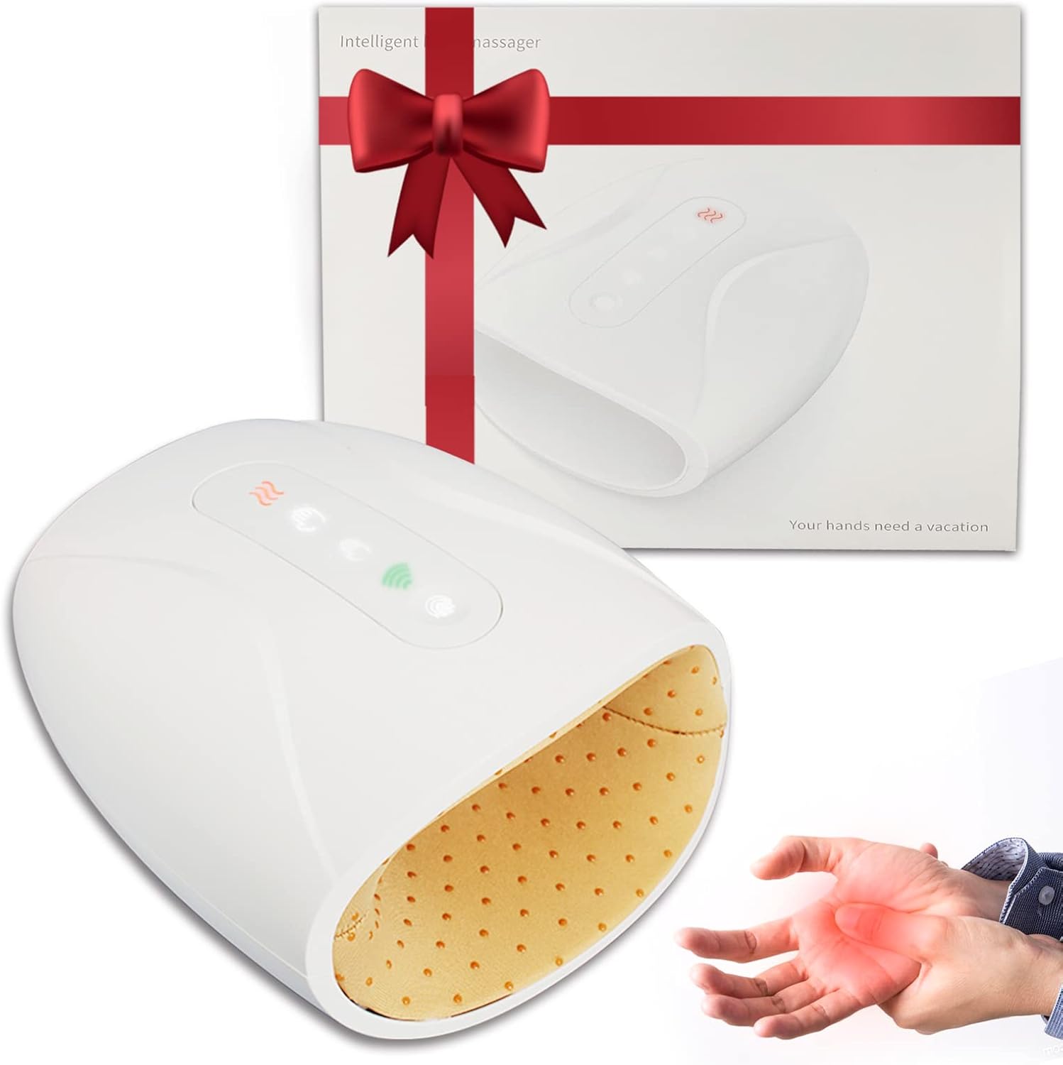 WOOLALA Electric Hands Massager with Therapy Heat, Palm Finger 3D Air Compression Massage for Carpal Tunnel, Stiff Joints, Stress Relief with 6 Modes/Touch Buttons