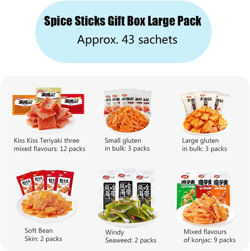 Phuumy 43pcs Spicy Strip,Spice Up Your Snack Game with Authentic Chinese Flavors: La Tiaolatiao Spicy Strips and More