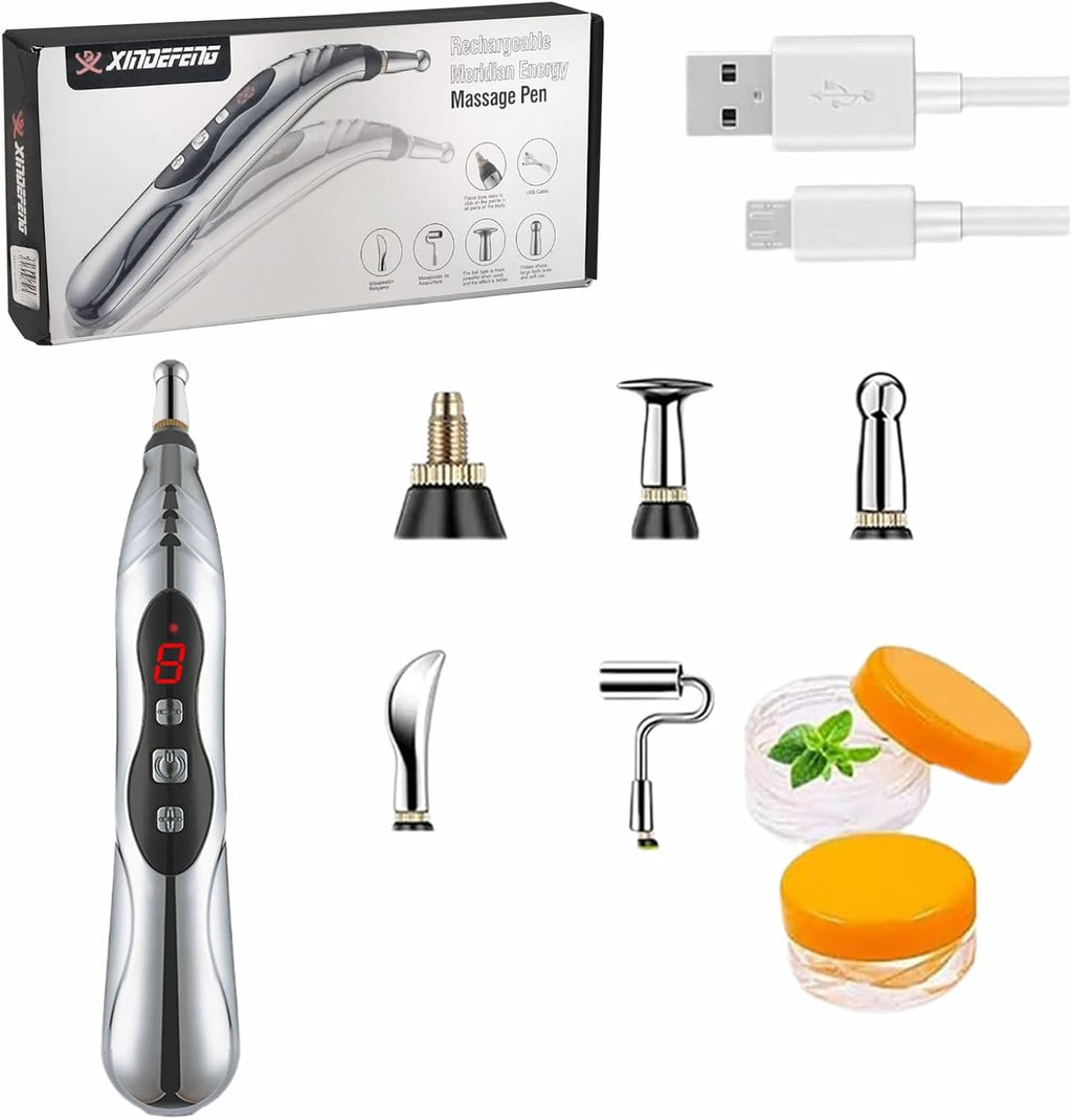 Acupuncture Pen, 9 Intensity Levels 5-in-1 Electronic Acupuncture Pen Pain Relief Therapy Rechargeable Powerful Meridian Energy Massage Pen Relief Pain Tools