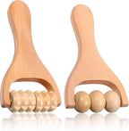 Telooco 2Pcs Wooden Massage Roller, Handheld Wood Massage Tools - Wood Roller for Back Leg Foot Muscle Relief