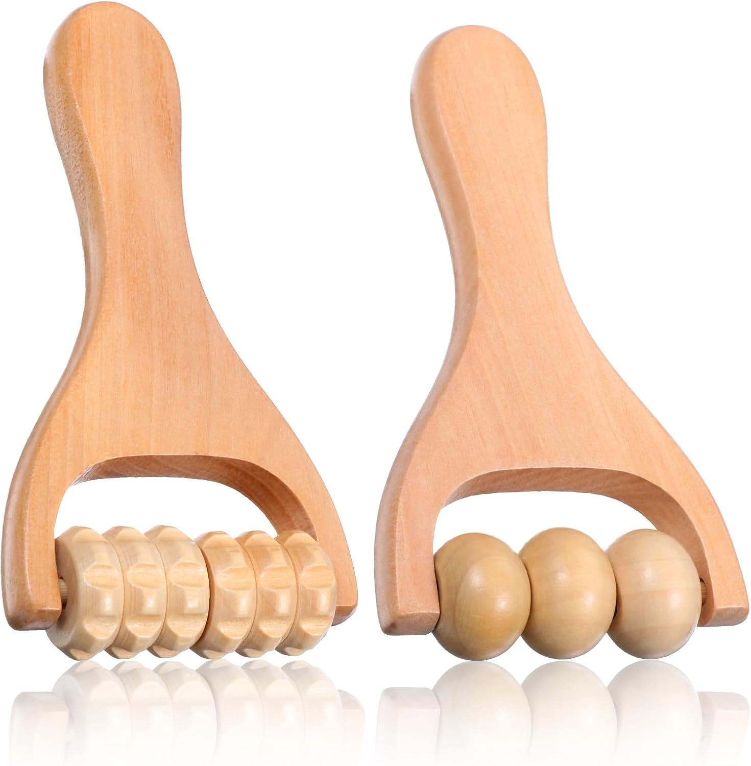 Telooco 2Pcs Wooden Massage Roller, Handheld Wood Massage Tools - Wood Roller for Back Leg Foot Muscle Relief
