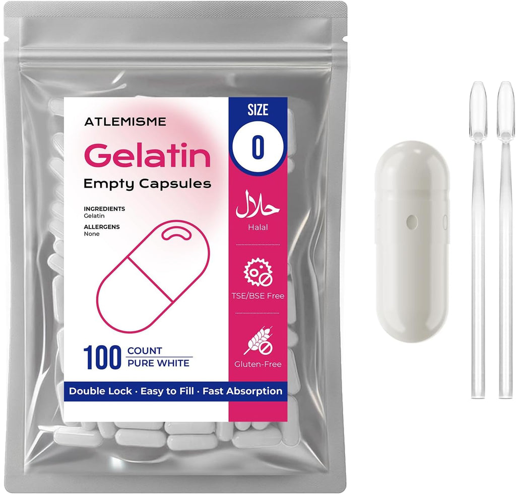 Pure White Size 0 Empty Gelatin Capsules (100 Count) - DIY Filling Gel Caps with 2 Filling Spoons for Capsule