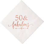 Crisky 3-Ply 50 and Fabulous Cocktail Napkins Rose Gold for Women 50th Birthday Decorations, 50th Birthday Bevergae Dessert Table Supplies, 50Pcs