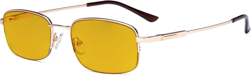 Eyekepper Computer Glasses Men Women - Blue Light Blocking Reading Glasses with Amber Tinted Filter Lens - Memory Titamiun Readers - Half Rim,Gold +1.50
