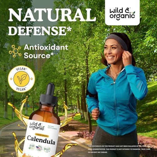 Wild & Organic Calendula Flowers Supplement - Antioxidant, Immune & Skin Support - Add to Tea Extract Drops - Calendula Herb Tincture - Vegan, Alcohol & Sugar-Free - 4 fl oz