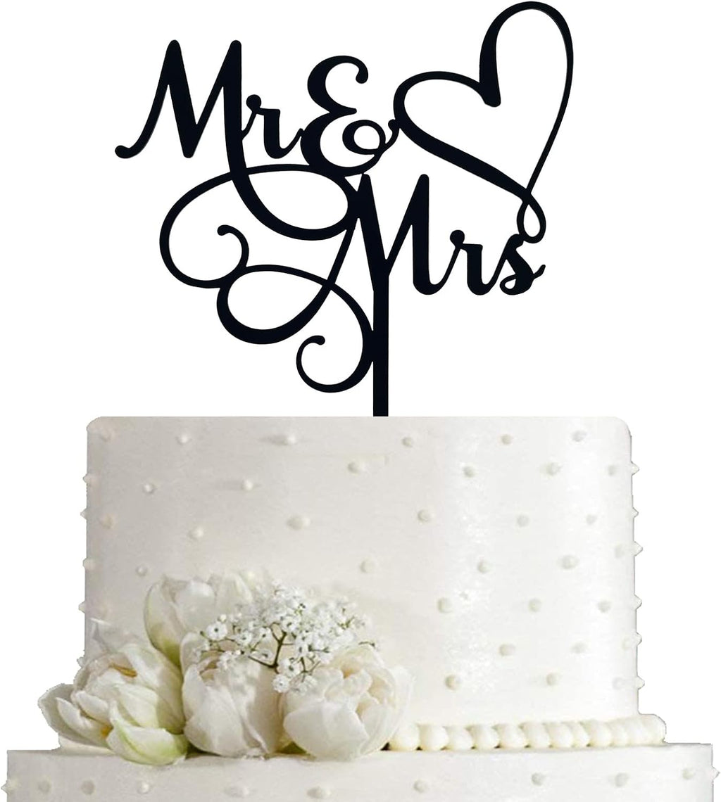 JIEEIN Mr & Mrs Cake Topper - Bride and Groom Sign Wedding, Engagement Cake Topper Decoration - Black Plastic