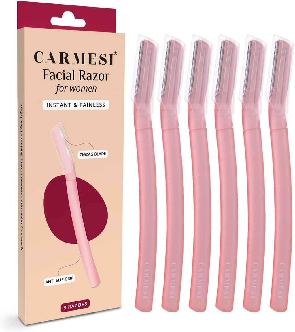 Carmesi Facial Razor for Women | Painless & Precision Face Hair Removal | for Peach Fuzz, Eyebrow, Chin & Upper Lip | Gentle Exfoliation & Smoother Skin | 3 Count (Pack of 2)