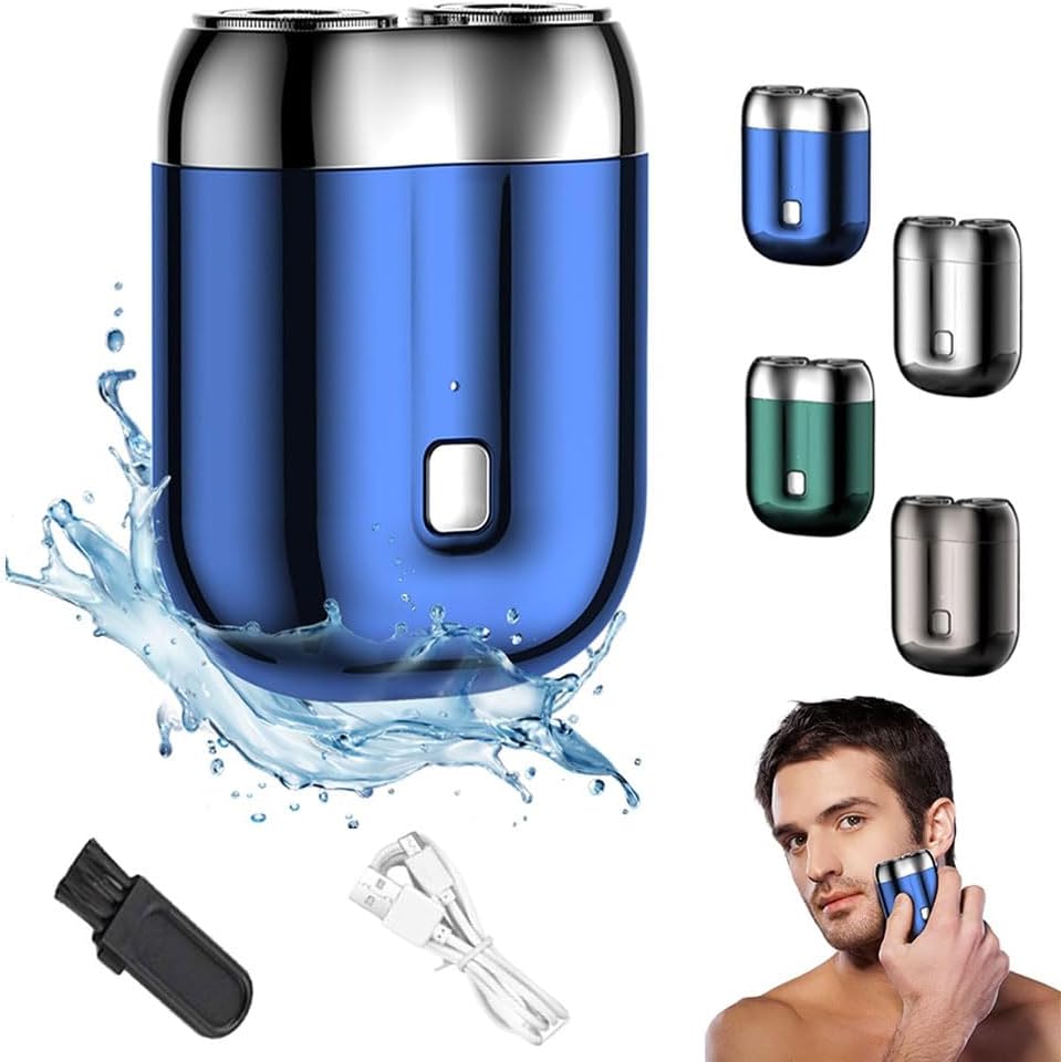 2026 New Upgrade Pocket Shaver USB Mini Shavers for Men, Rechargeable Electric Mini Portable Razor, Washable Double Head Razor, Waterproof Compact Electric Shaver for Home, Car, Travel (Blue)